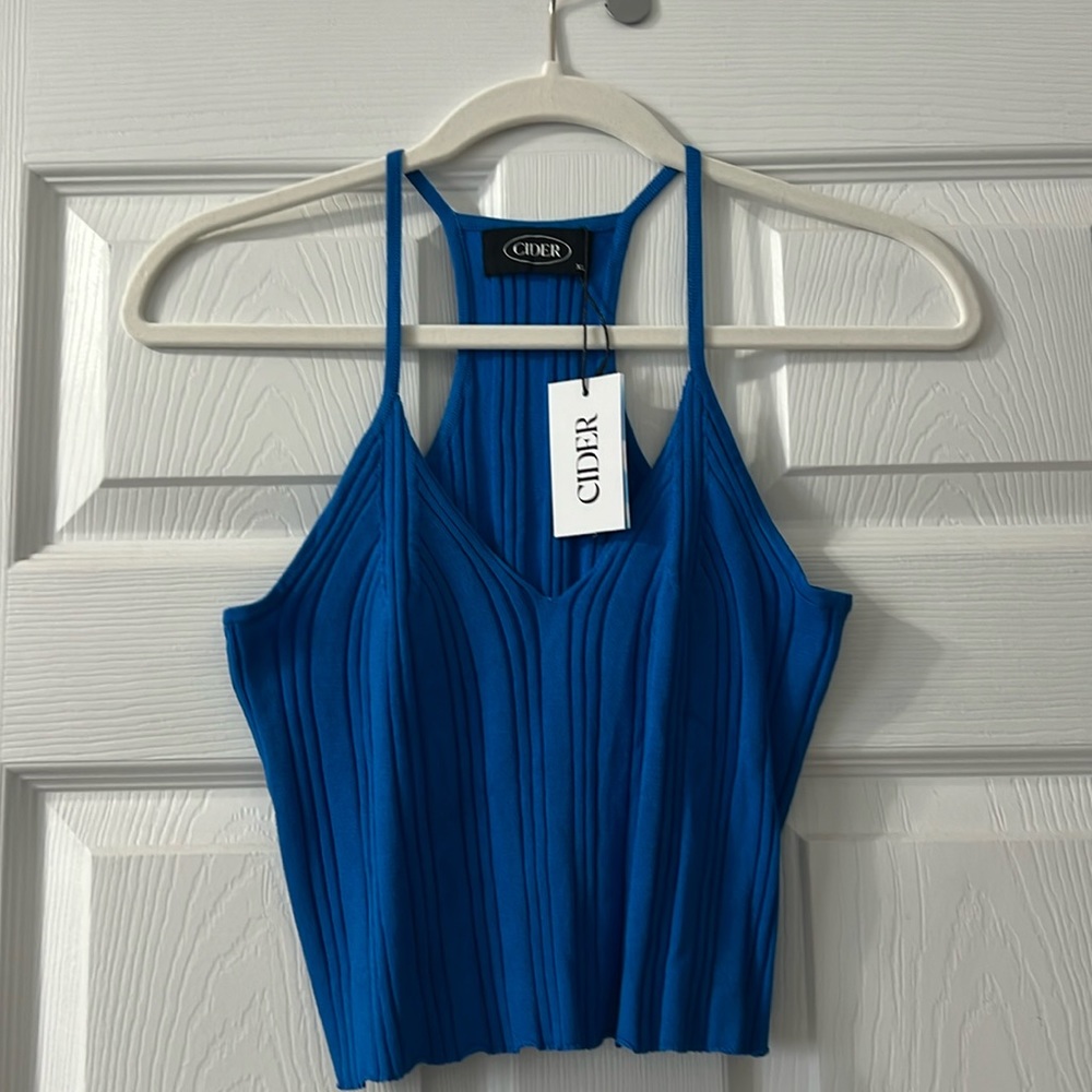 Cobalt blue knit razor back crop top